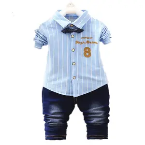 어린이 아기 옷 두 조각 정장 셔츠 + 청바지 유아 의상 세트 어린이 소년 드레스 의류 정장