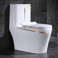 Cuvette de toilettes monobloc en céramique populaire avec siège doré, double chasse, design moderne, drainage P-trap/S-trap