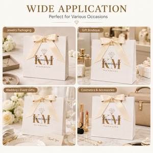 Bolsa de Papel para Joyería Personalizada, Pequeña, de Lujo, Ecológica, Impermeable, con Estampado en Caliente y Asa de Cinta - Product Image 4