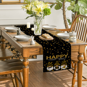 Nuovo Runner da Tavola Natalizio Nero e Oro, Decorazione per Casa e Feste, <span class=keywords><strong>Cucina</strong></span>, Felice Anno Nuovo - Product Image 3