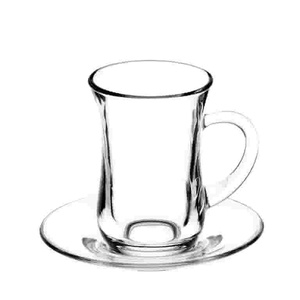 Juego de Tazas y Platos de Té <span class=keywords><strong>Turcos</strong></span> Modernos, 6 Piezas de 4.9 oz (145 cc), Tazas de Té de Vidrio Transparente con Asa y 6 Platos de Vidrio - Product Image 1