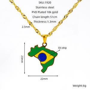Nueva moda 18K chapado <span class=keywords><strong>en</strong></span> oro multicolor goteo de aceite mapa del país collares colgantes de moda mapa del mundo collar de bandera de color - Product Image 6