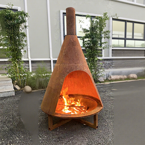 Chimenea de Leña para Exteriores de Acero Corten, Forma de Cono, con Soportes de Cuatro Esquinas, Chimenea Contemporánea para Apartamento - Product Image 1