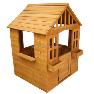 Casa de juegos infantil de madera natural, casita de madera para niños, cabaña exterior con jardineras. - Product Image 5