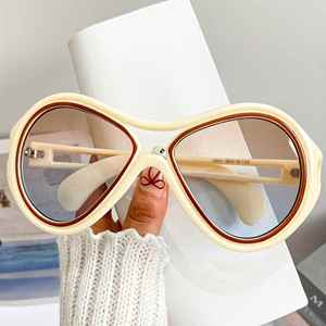Logo Custom 2026 Unique Hollow Big Frame Sun Glasses UV400 Gradient Shades Double Bridges Pilot <b>Sunglasses</b> for Women - Product Image 4