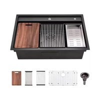 Wastafel Dapur Multifungsi Single Basin 304 Stainless Steel Desain Modern Bentuk Kotak di Atas Meja untuk Dapur
