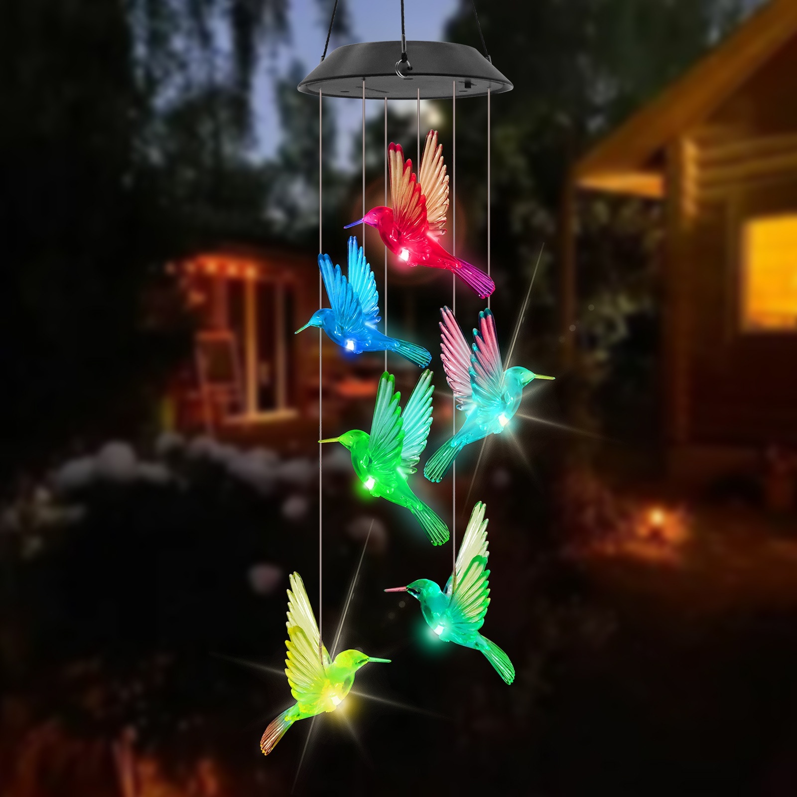 Cross-border Outdoor Garden Solar LED Wind Chime Light Hummingbird Hanging Lamp IP65 Landscape Decoration Colorful Light