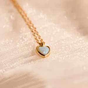 Nuovo personalizzato delicato opale collana cuore minimalista ciondolo amore delicato collana regalo unico per lei - Product Image 4