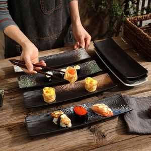 Japanese <b>Ceramic</b> <b>Plate</b> High Temp Underglaze Color Retro Rectangular Sushi Dessert Baking <b>Plate</b> - Product Image 3