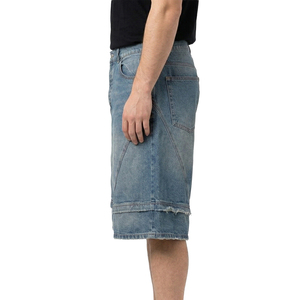 TOPSHOW Pantalones Cortos Vaqueros Acampanados de Diseño con Lavado Ácido, Corte y Confección Personalizados, Estilo Urbano, Jeans Holgados de Verano para Hombre - Product Image 2