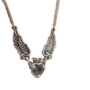 Vintage Distressed Retro Heart Crown Wing Collier Cadeau de vacances Bijoux Y2k Collier Bijoux Accessoires - Product Image 1