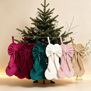 LINGKAI Bone-Shaped Velvet Christmas Stocking <b>Large</b> <b>Bow</b> Ornament Hanging Gift Bag for Fireplace Holiday Home Decor - Product Image 2