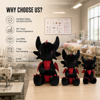 Peluche Dragon Personnalisée en Gros, Jouet en Peluche Mignon, Poupée en Fourrure Noire, Cadeau d'Halloween, Jouets en Peluche Doux