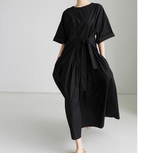 Robe noire femmes <span class=keywords><strong>mi</strong></span>-longueur genou longueur irrégulière Patchwork a-ligne <span class=keywords><strong>jupe</strong></span> été nouvelle <span class=keywords><strong>jupe</strong></span> <span class=keywords><strong>longue</strong></span> à lacets - Product Image 2