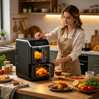ANBOLIFE-Friteuse à Air Double Empilé Non Toxique, Commande Numérique, Fonctions de Synchronisation et de Match, Pièces Passe au Lave-Vaisselle, OEM, 5LPFAS