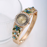 Jam Tangan Gelang Wanita Mewah Elegan Rose Gold Bunga Bangle Jam Tangan Wanita Berlian Imitasi Jam Montre Femme Relojs Saati