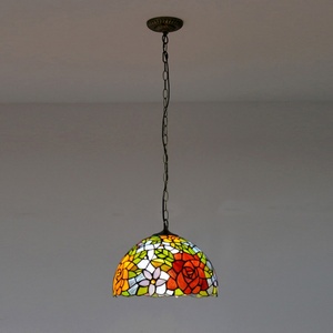 LongHuiJing 12 Inch European Stained Glass Rose Style Tiffany Pendant <b>Light</b> Home Table Lamp Stained Glass Lamp - Product Image 2