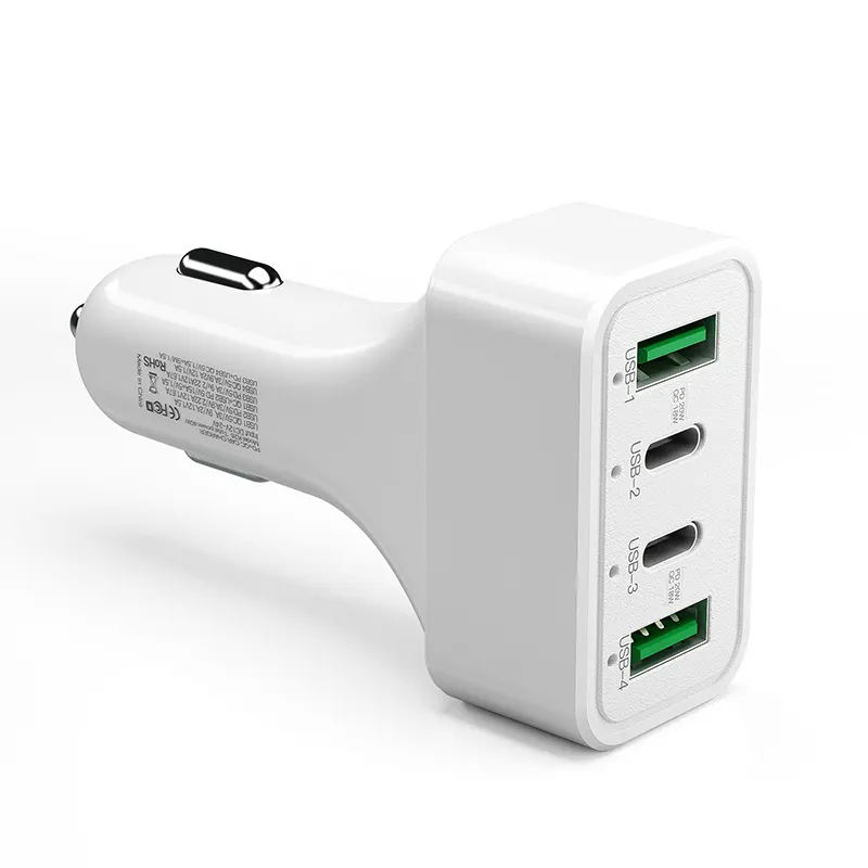 40W USB C 고속 차량용 충전기 4 포트 차량용 충전기 어댑터, Phone14/13 Pro/Max 및 태블릿용 듀얼 Type C PD20W