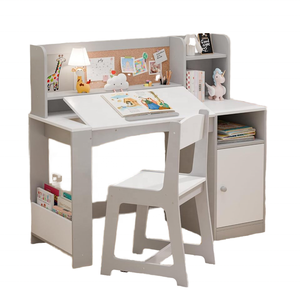 Ensemble de chaises de bureau ergonomiques <span class=keywords><strong>en</strong></span> <span class=keywords><strong>bois</strong></span> gris armoire de rangement inclinable 5-12 ans bureau <span class=keywords><strong>d</strong></span>'étudiant pour l'école des enfants - Product Image 1