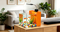 Mini aquarium en acrylique transparent, petit aquarium de bureau, aquarium de table basse avec support de suspension lumineux pour la décoration de bureau et de la maison