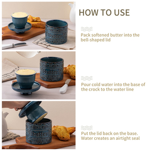 Pot à beurre en céramique gaufrée avec glaçure effet four blanc, rétro, avec couvercle, pour le rangement du fromage et du beurre, pour la cuisine domestique - Product Image 3