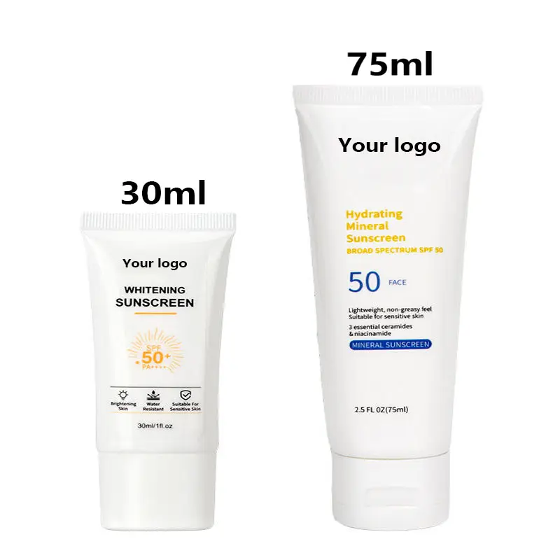 卸売オイリースキンサンスクリーンクリームSpf50プライベートラベルオーガニックフェイシャルホワイトニングUVサンブロッククリームフェイスサンスクリーンスキン用