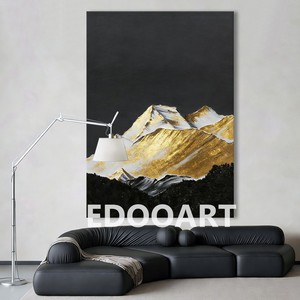 Peinture à l'huile abstraite Edooart, montagnes dorées sur fond noir, art mural moderne pour salon, entrée, décoration, effet 3D, fait main - Product Image 2