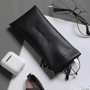 New Arrival Black Leather Glasses Bag Pouch Metal Shrapnel Self-Closing Soft Leather Sunglasses Pouch Bag For Glasses