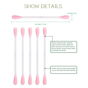 Bastoncini di Cotone Rosa per Pulizia Orecchie, 100 Pezzi con Asta in Plastica e Scatola Rotonda in PP - Product Image 1