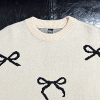 Herbst/Winter Neuer Stil Einfacher Rundhals-Pullover aus Dickem Nylon/Acryl mit Schmetterlingsknoten-Muster - Süßer Strickpullover