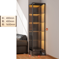 Vitrine moderne en verre transparent sur pied avec éclairage pour figurines et modèles de jouets, pour le rangement - Utilisation domestique dans le salon