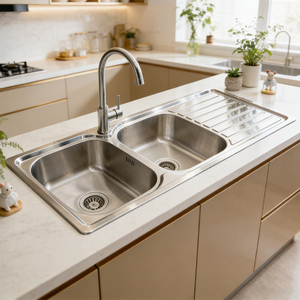 Lavello da Cucina Rettangolare a Doppia Vasca in Acciaio Inox 201 304 con Gocciolatoio, Vendita all'Ingrosso di Fabbrica a Prezzi Convenienti - Product Image 1