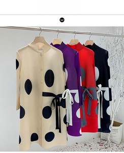 Damen Freizeitkleid mit Spitze, Langarm, Knielang, <span class=keywords><strong>Polka</strong></span>-<span class=keywords><strong>Dot</strong></span>-Muster im Hemdstil - Product Image 5