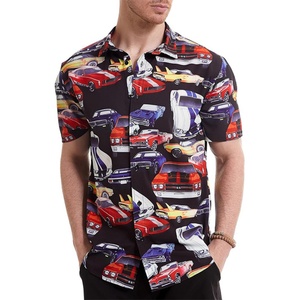 Men's Custom Logo Breathable ODM <b>Stand</b> Collar Food <b>Cars</b> Print Hawaiian Short Sleeve Casual Tropical Funky Button Down Shirt - Product Image 5