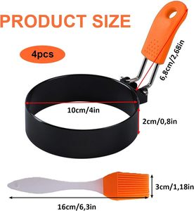 Paquete de 4 Moldes Antiadherentes de Metal Ecológicos para Huevos con Asa de Silicona para Freír y Dar Forma a Huevos - Product Image 2