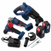 Ensemble d'outils électriques sans fil 21V avec meuleuse d'angle 100mm, perceuse électrique 21V et marteau perforateur sans balais à batterie lithium pour le bricolage à domicile