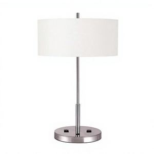 Lampe de table LED moderne 13 watts avec finition nickel brossé, grande taille, pour canapés, chambres d'hôtel et salons, abat-jour en métal - Product Image 1