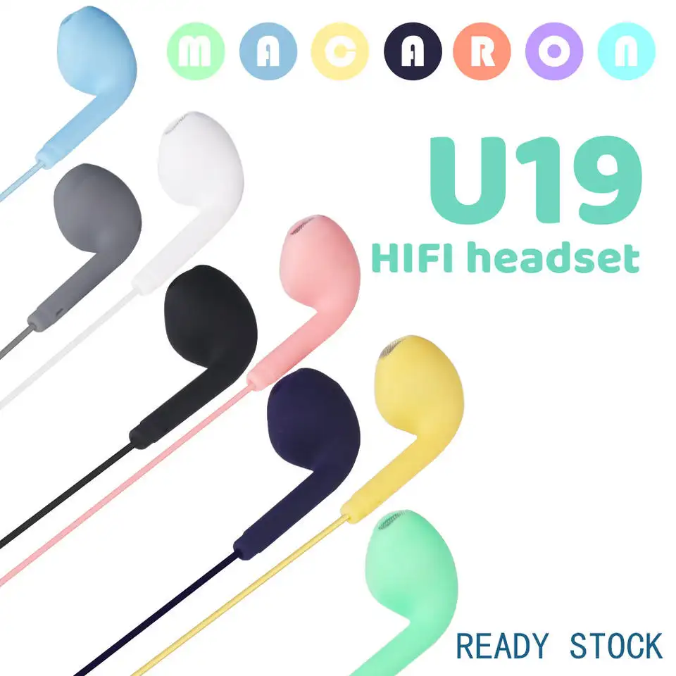2022 Hot Sell u19 Earphone Wired Headphones Macaron Color Handsfree Hifi Music With Mic 1.2m Cable Portable Hifi Earphones