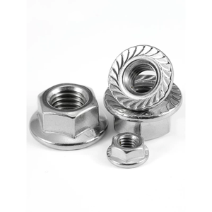 Écrous hexagonaux à bride dentelée en acier inoxydable 304 18-8 zingué, gauche/droite (RH/LH), écrou de blocage SAE à entraînement hexagonal - Product Image 1