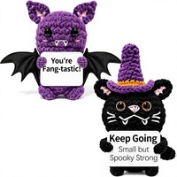 Poupées au crochet faites à la main en forme de chauve-souris et de chat noir, pour le soutien émotionnel et la joie, en fil doux, cadeau d'Halloween pour la décoration de bureau et de la maison, souvenir