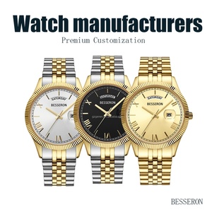 Montre à quartz de luxe pour homme avec mouvement japonais Miyota 2035, bracelet en acier inoxydable doré et cuir, largeur 22 mm, Orologio Uomo, Montre Homme - Product Image 2