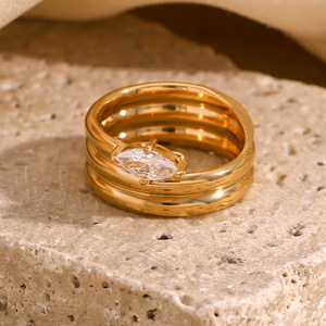 Stainless Steel 18K Gold Plated North Star Zircon Signet Ring <b>Retro</b> Niche Unisex Versatile Closed Personalized Band - Product Image 6