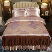 Ensemble de housse de couette en satin jacquard de luxe ensembles de literie king size ensemble de draps et taies d'oreiller jupe de lit