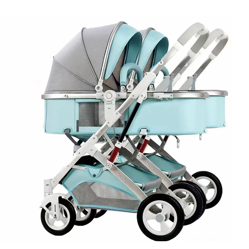 Arabası bebek 4 in 1 oturabilir ve yenidoğan ikizler arabası için taşınabilir katlanır çift yönlü yüksek görünüm aşağı yalan