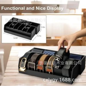 Expandable Belt <b>Storage</b> <b>Box</b> With Partitions For Ties And Belts Organiser Wooden Rectangular Standing Type 6.0in To 8.7in - Product Image 2