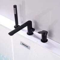 Nouveau robinet de baignoire à 3 trous en laiton noir mat de Style industriel mitigeur d'eau de baignoire monté sur le pont avec douchette B1558