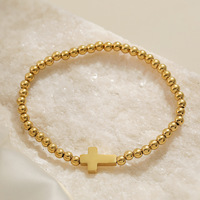 Bracelet à perles croisées plaqué or 18 carats, en acier inoxydable inaltérable, idéal pour un cadeau