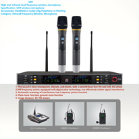 Système de microphone sans fil professionnel infrarouge double fréquence UHF 2 canaux anti-interférence avec transmission de 80-100 m