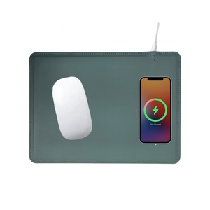 Custom Wireless Charging <b>Mouse</b> Pad 2 in 1 PU Leather Multifunctional Stitched Mousepad Waterproof Desk Pad with Wireless Charger - Product Image 1