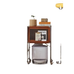 Vintage <b>Solid</b> <b>Wood</b> Storage Cabinet With Wheels For Living Room Robotic Vacuum Holder Mobile <b>Bookcase</b> Side Cabinet - Product Image 5